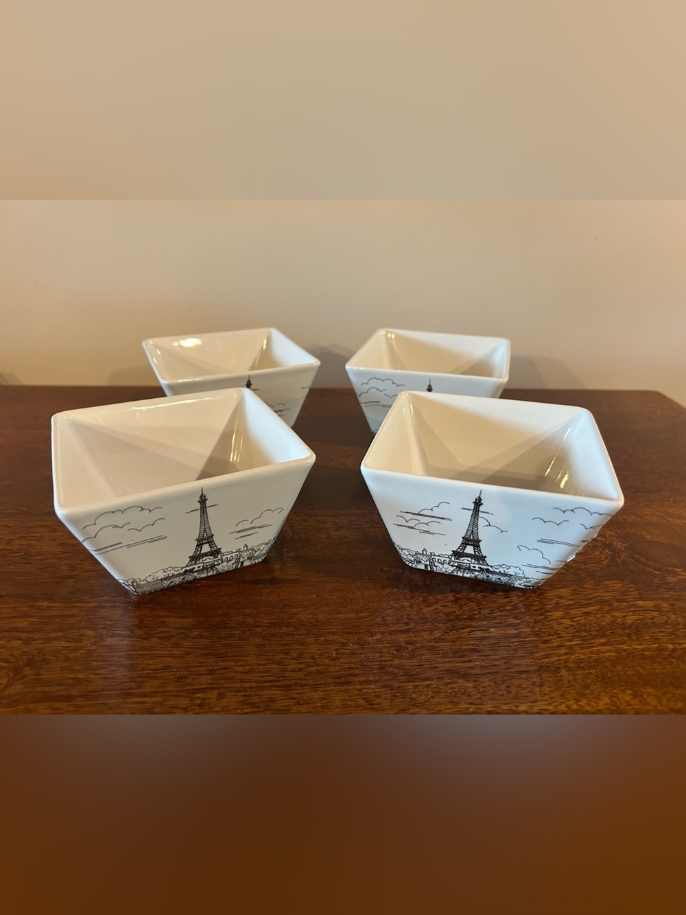 White Eiffel Tower Porcelain Serving Bowls - 222 Fifth City Scene Set of 4